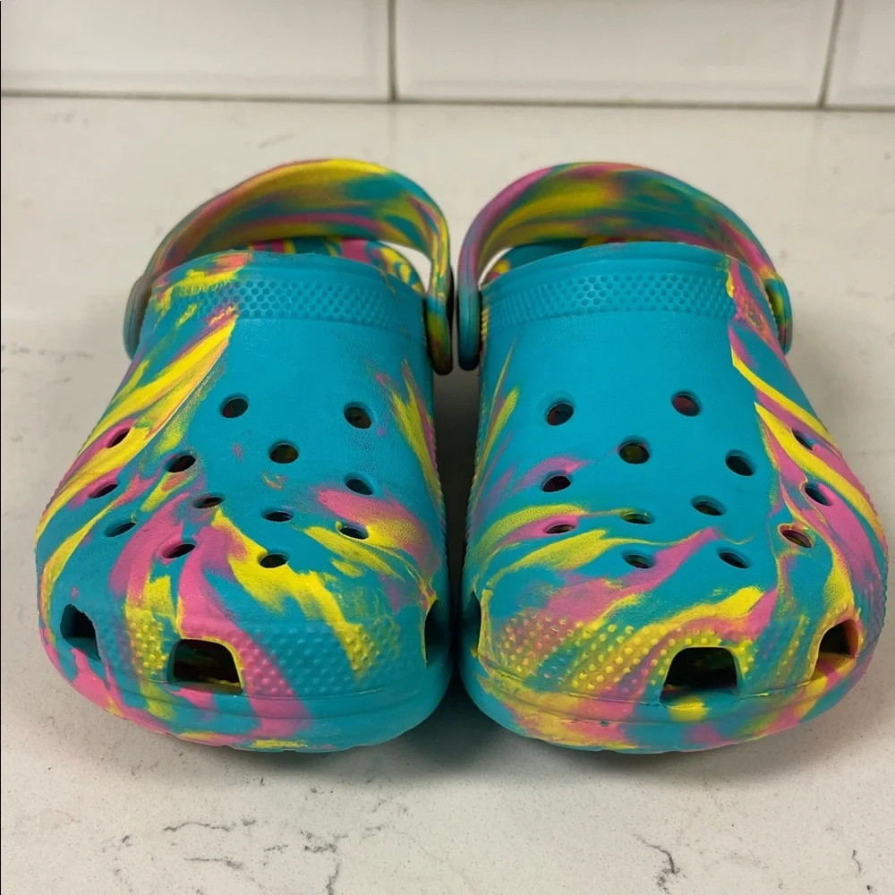 Crocs Classic Marbled Kids Clogs (207464) - Digital Aqua/Multi Size 2 Junior